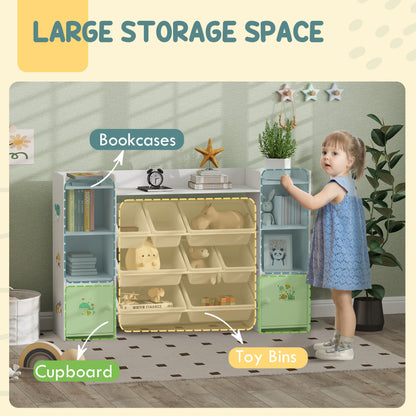 Kids Toy Organizers and Storage with 8 Removable Storage Bins and Bookshelf, White