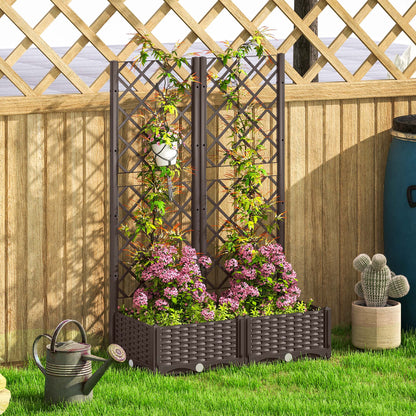 Raised Garden Bed with Trellis, Plastic Raised Flower Bed with Drainage Holes and Drain Plugs, 16" x 16" x 48"