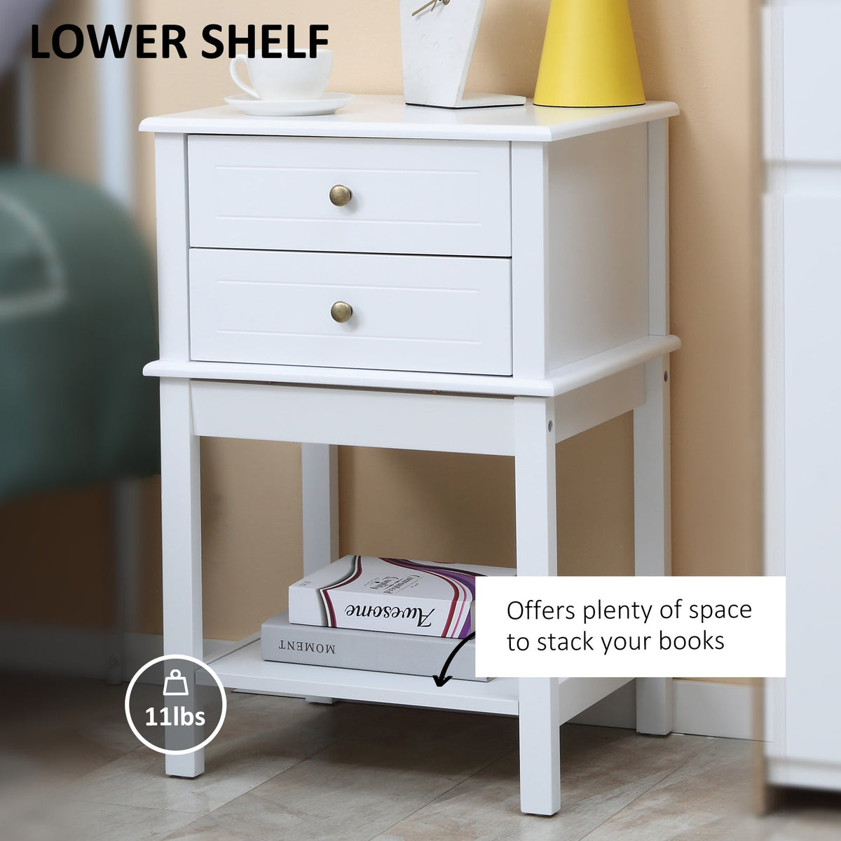 Modern Sofa Side Table, Accent End Table with Drawers and Storage Shelf, Nightstand for Bedroom Living Room, Black