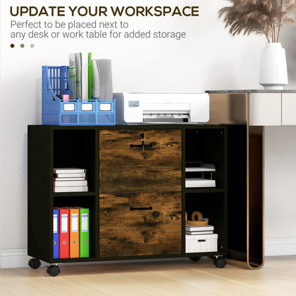 Lateral Filing Cabinet with Wheels and Lockable Drawer, File Cabinet, Mobile Printer Stand with Open Shelves for Letter and A4 Size Documents for Home Office, Grey