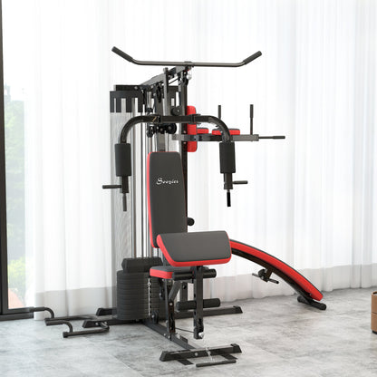 Multi Home Gym Equipment, Workout Station with Sit up Bench, Push up Stand, Dip Station, 143lbs Weights