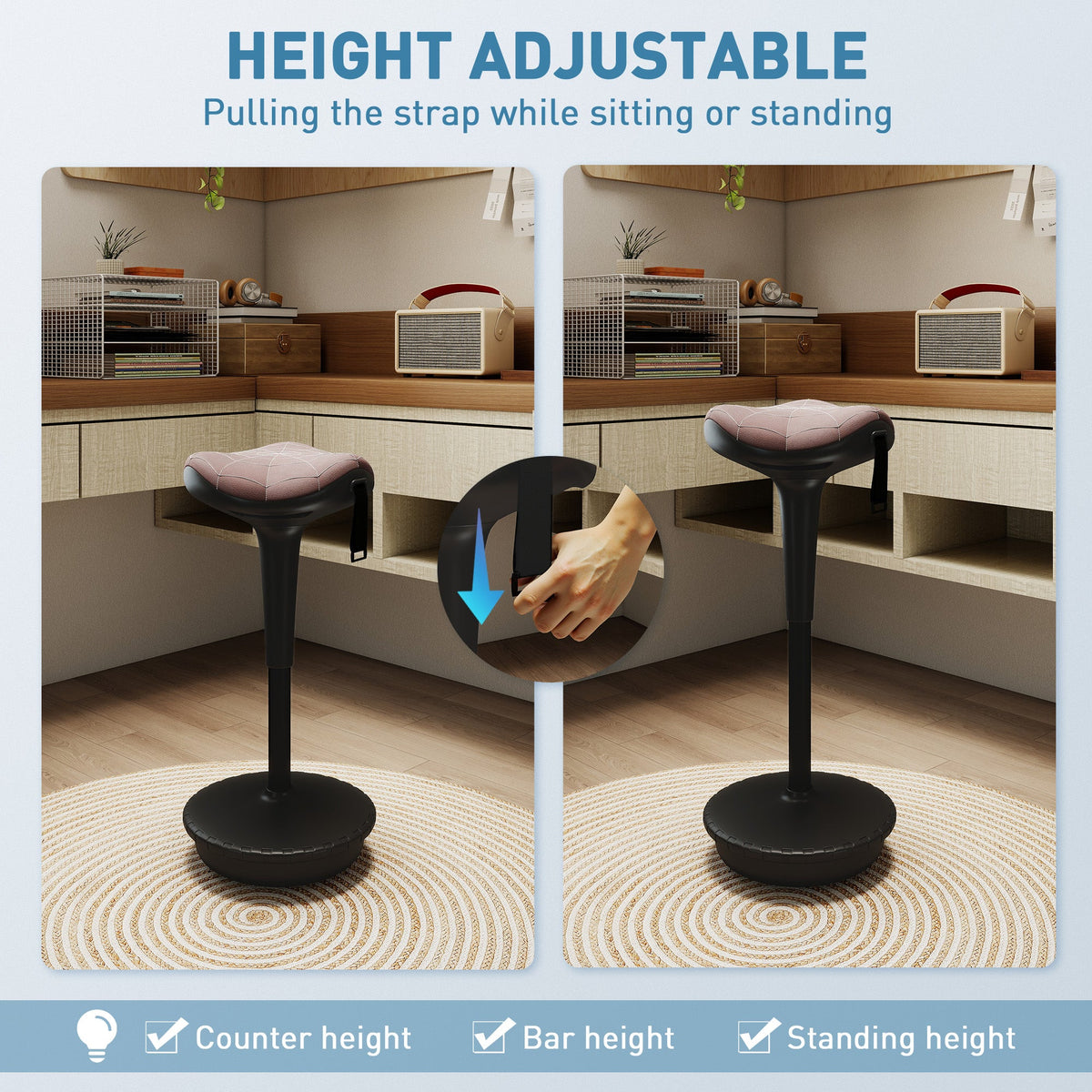 Backless Wobble Stool Chair, Standing Desk Chair, Adjustable Learning Stool for Office Desks, with Rocking Motion, Brown