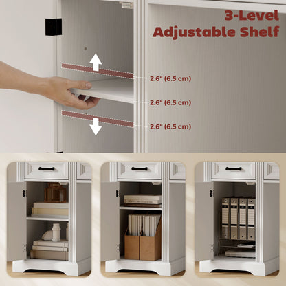 58" Home Office Desk with Soft-Close Drawers, Farmhouse Executive Desk with File Drawer for Letter Size, White