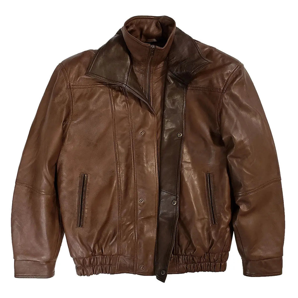 BOL Men's Double Collar Leather Bomber Jacket