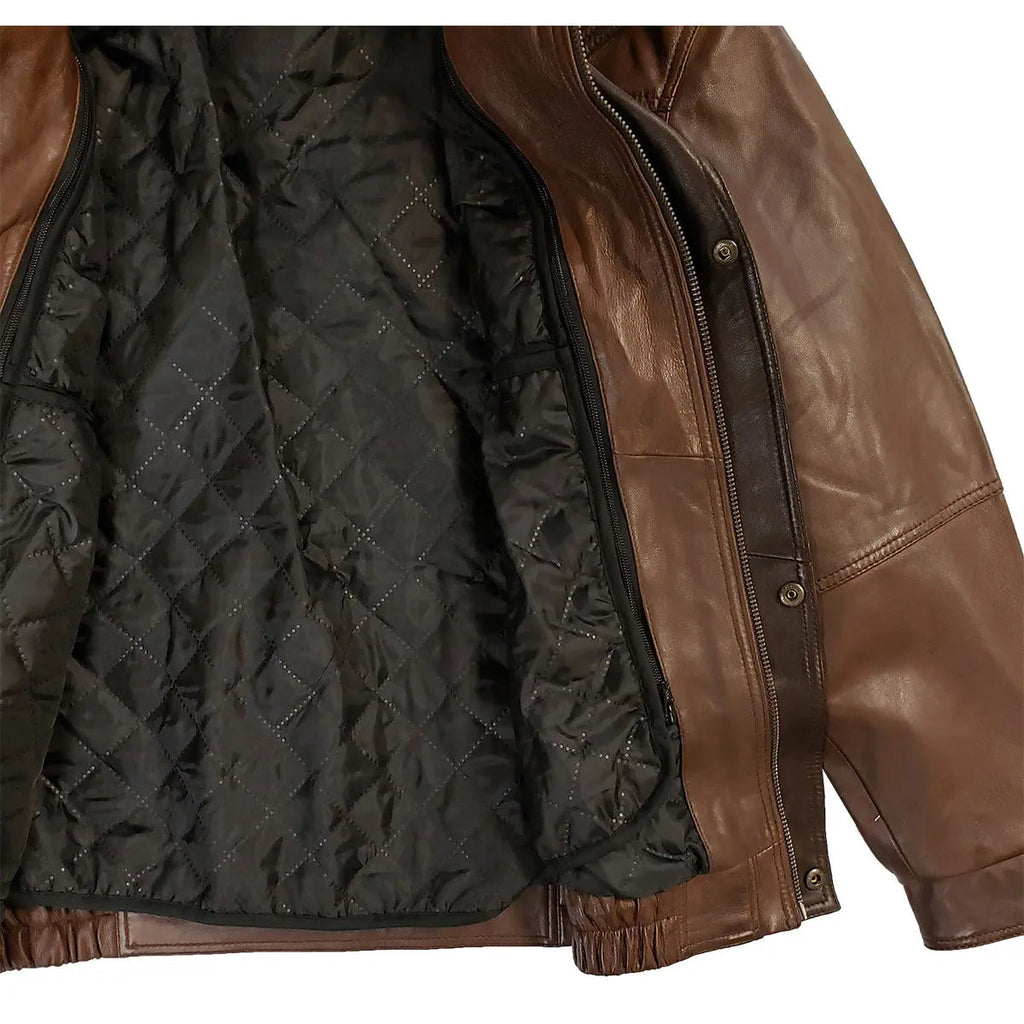 BOL Men's Double Collar Leather Bomber Jacket