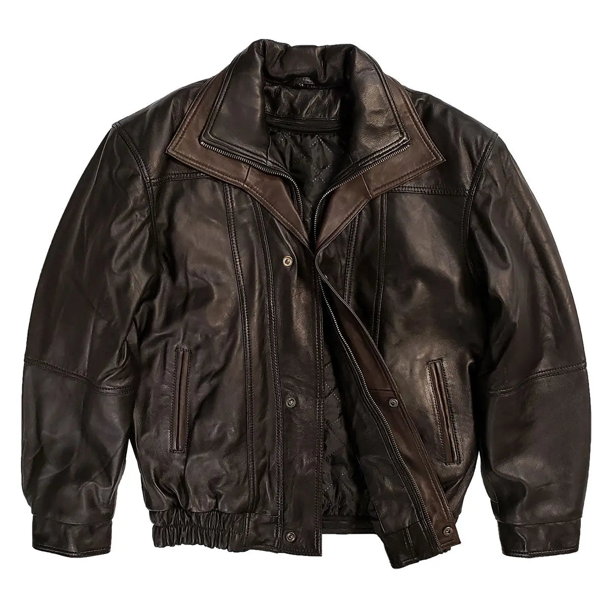 BOL Men's Double Collar Leather Bomber Jacket