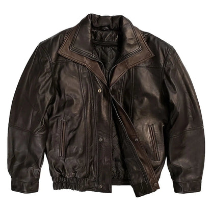BOL Men's Double Collar Leather Bomber Jacket