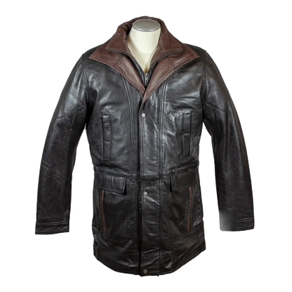 BOL Men's Double Collar Two-Tone Long Coat | Leather Jacket