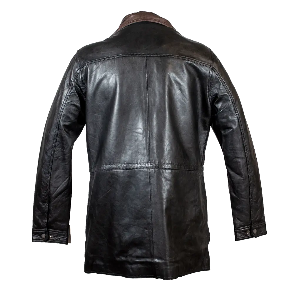 BOL Men's Double Collar Two-Tone Long Coat | Leather Jacket