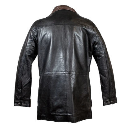 BOL Men's Double Collar Two-Tone Long Coat | Leather Jacket