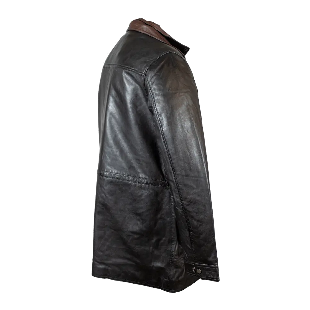 BOL Men's Double Collar Two-Tone Long Coat | Leather Jacket
