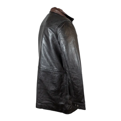 BOL Men's Double Collar Two-Tone Long Coat | Leather Jacket