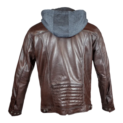 BOL Men's Hooded Snap Collar Leather Jacket