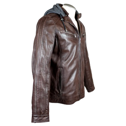 BOL Men's Hooded Snap Collar Leather Jacket