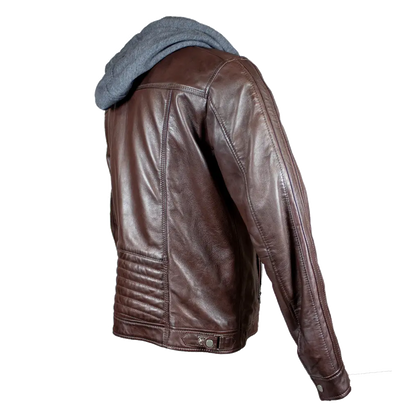 BOL Men's Hooded Snap Collar Leather Jacket