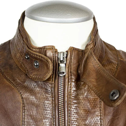 BOL Men's Snap Collar Leather Racer Jacket