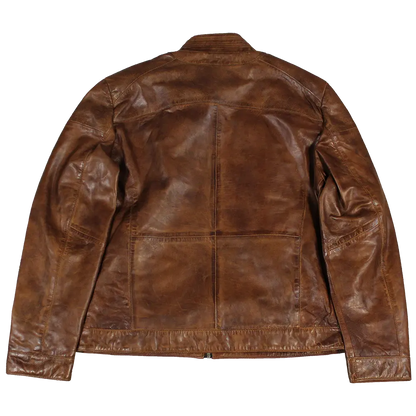 BOL Men's Snap Collar Leather Racer Jacket
