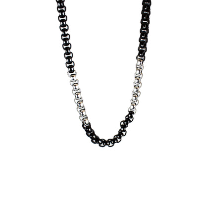 BOL Men's Two Tone Silver & Black Stainless Steel Chain Necklace