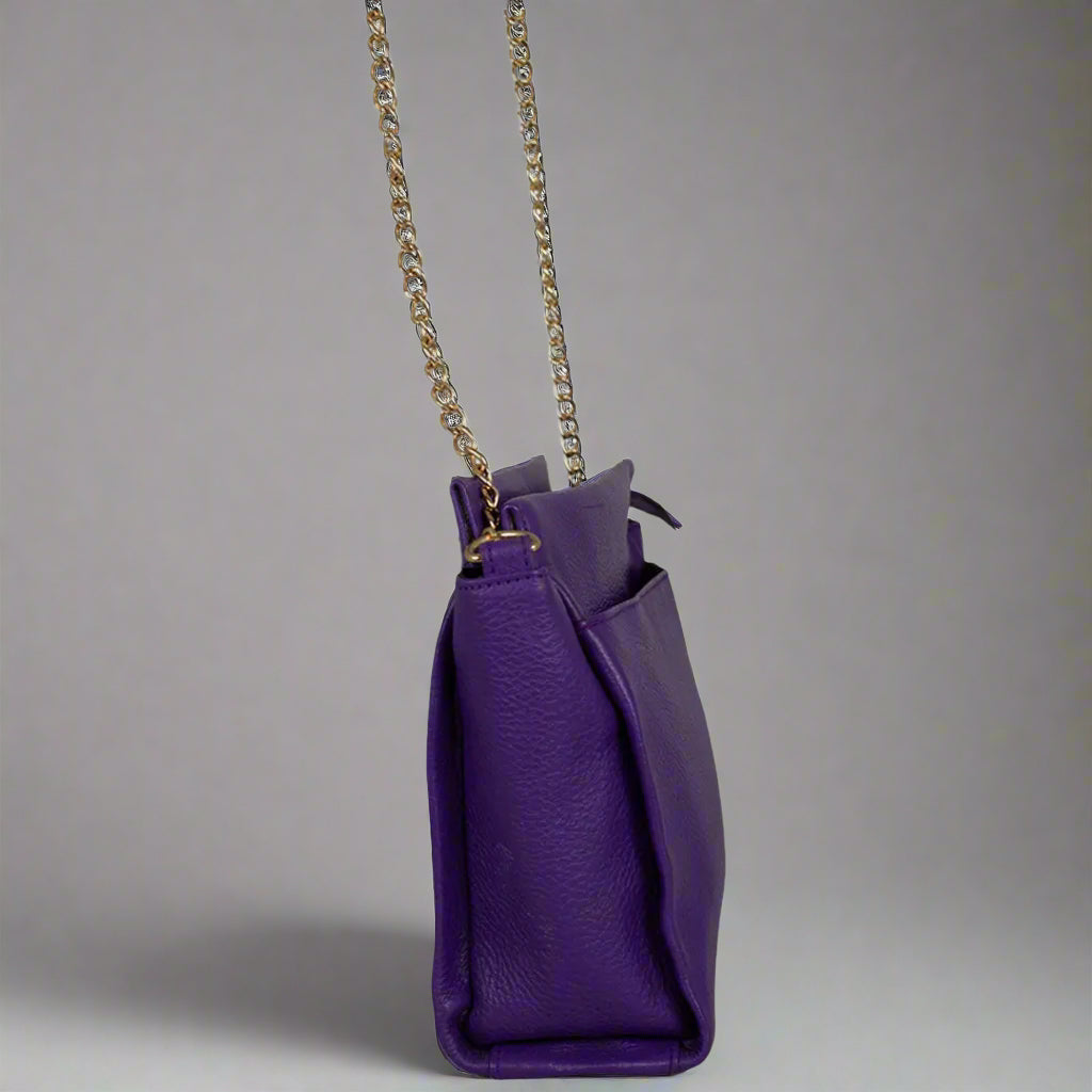 BOL Women's Cross Body Leather Bag with Chain and Leather Strap