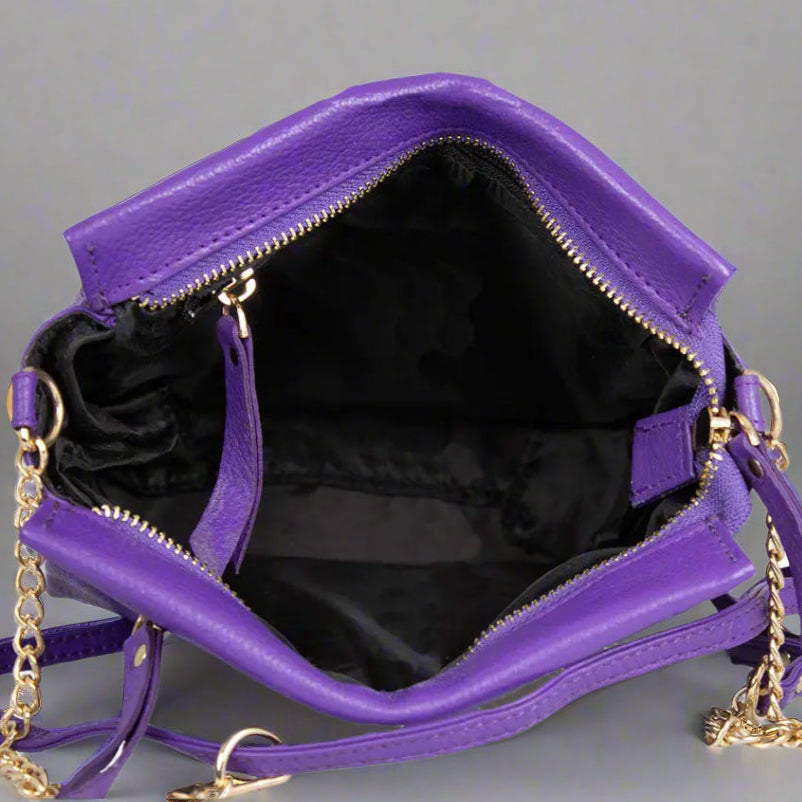 BOL Women's Cross Body Leather Bag with Chain and Leather Strap
