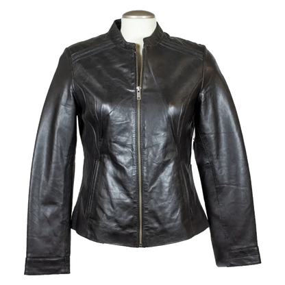 BOL Women's Round Collar Leather Jacket