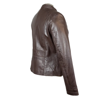 BOL Women's Round Collar Leather Jacket