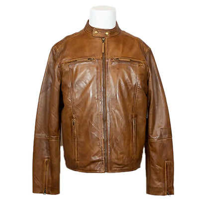 BOL Men's Snap Collar Lamb Leather Jacket