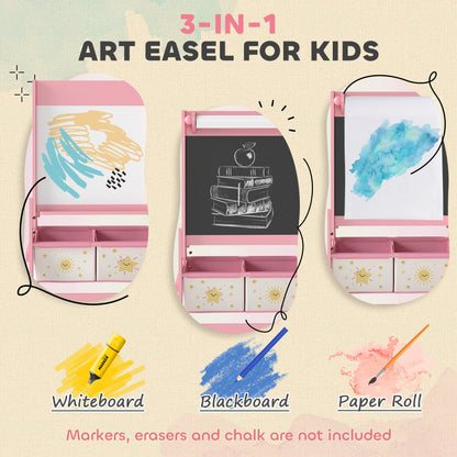 Art Easel for Kids, Double-Sided Whiteboard & Chalkboard with Paper Roll, 2 Storage Boxes, Gift for Boys, Girls, Green