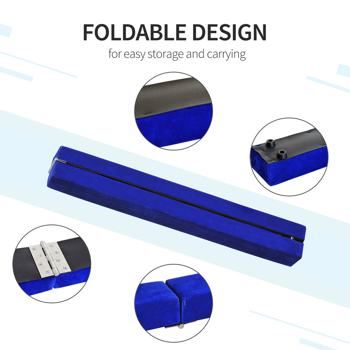 7ft Folding Balance Beam, Gymnastics Beam with Wood Core, Blue