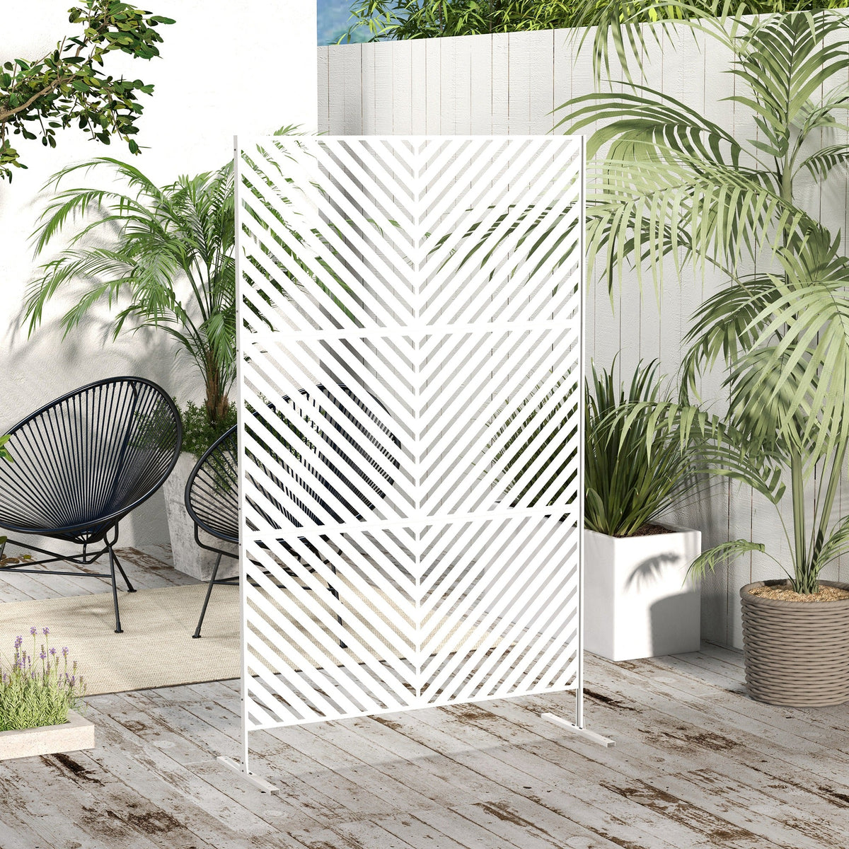 6.5FT Decorative Outdoor Divider, Metal Privacy Screen with Stand, Triangle Style, Black