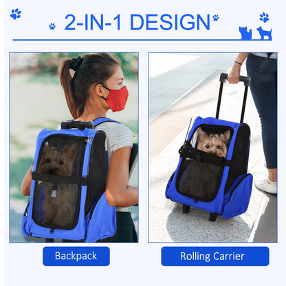 2-IN-1 Pet Luggage Box Backpack Carrier Cats Dogs w/ Handle, Rolling Wheel Grey