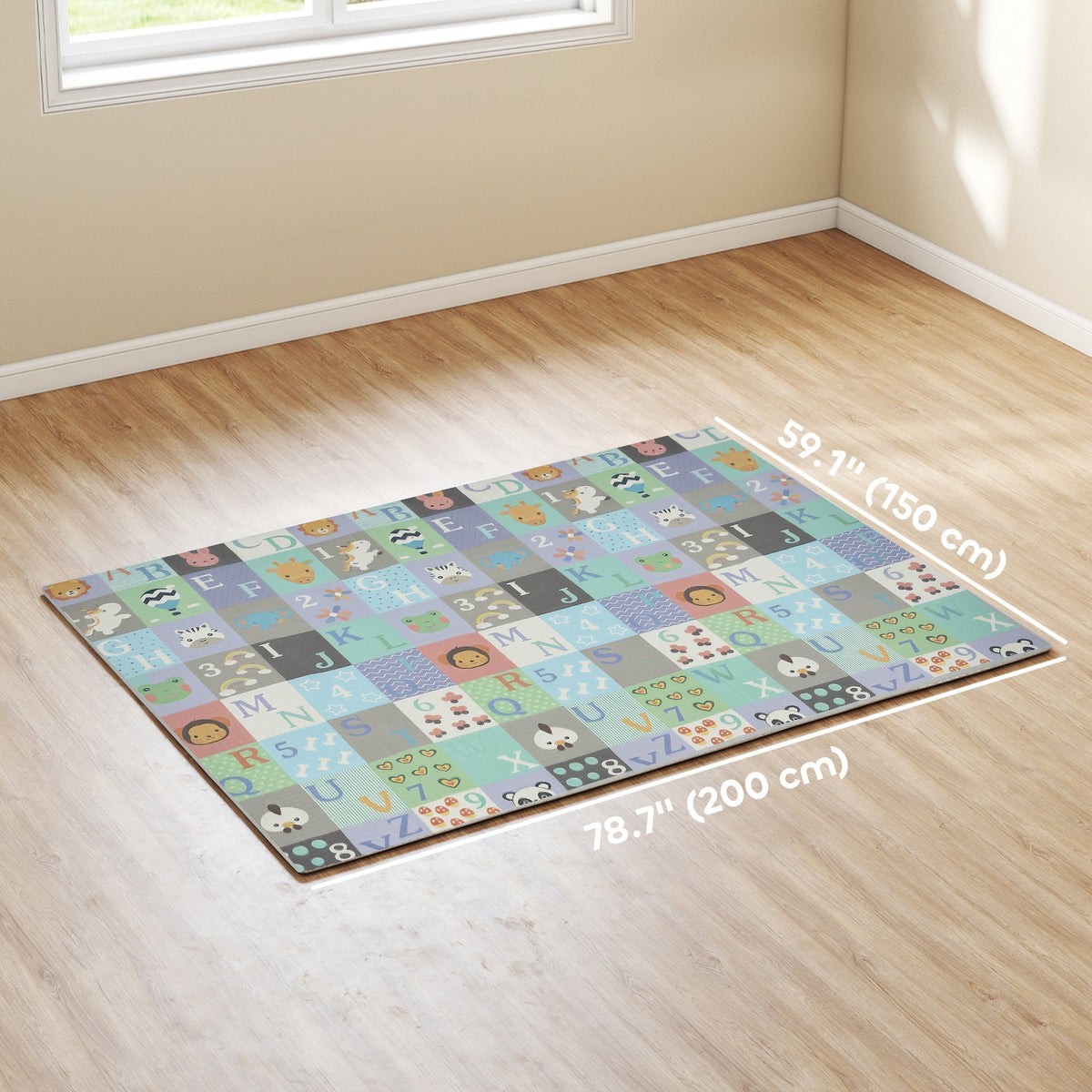 Foldable Baby Plat Mat, 79" x 59" Kids Floor Mat for Crawling and Learning, Alphabet & Track Theme