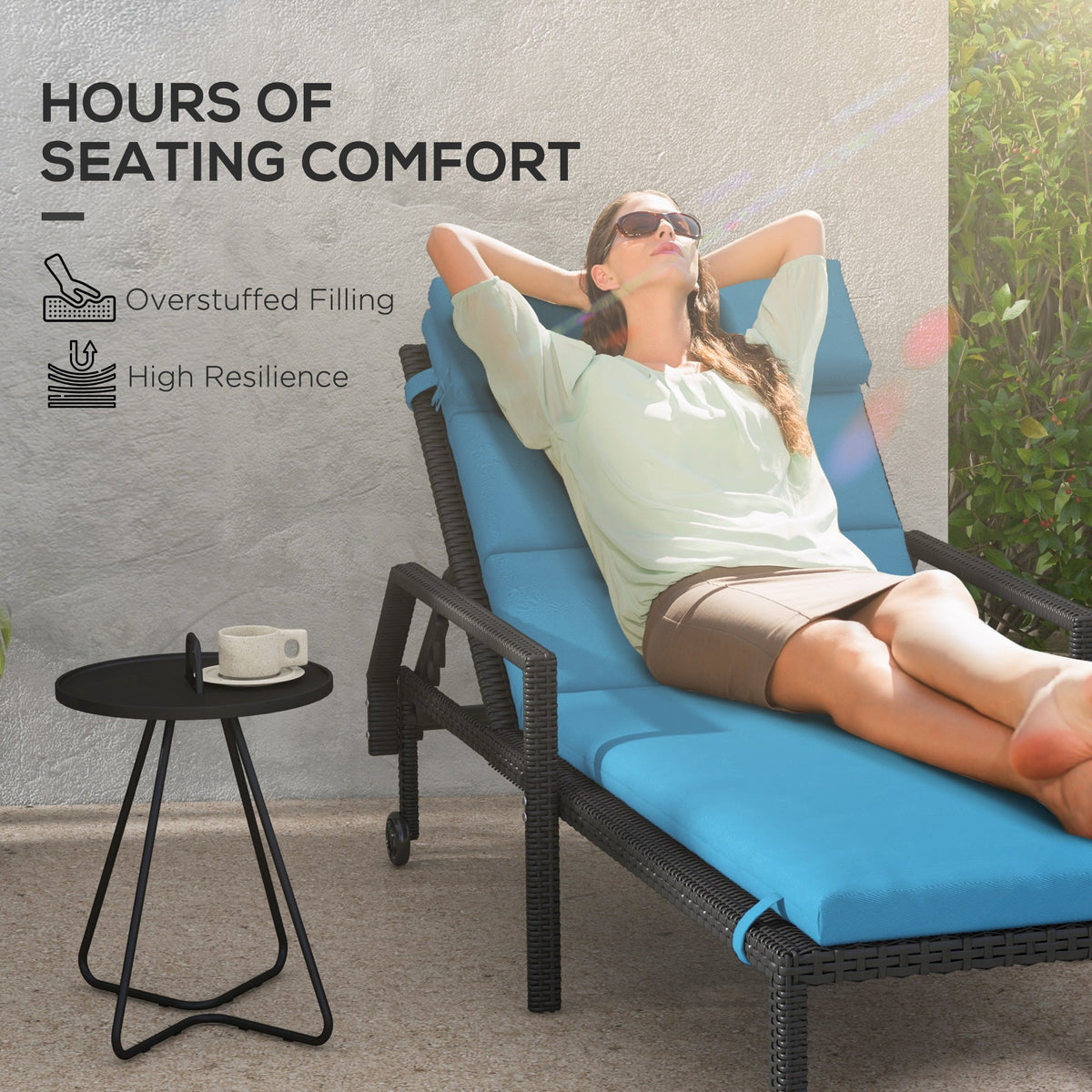 Patio Chaise Lounge Chair Cushion Replacement Sun Lounger Pads with Headrest and Ties, Beige