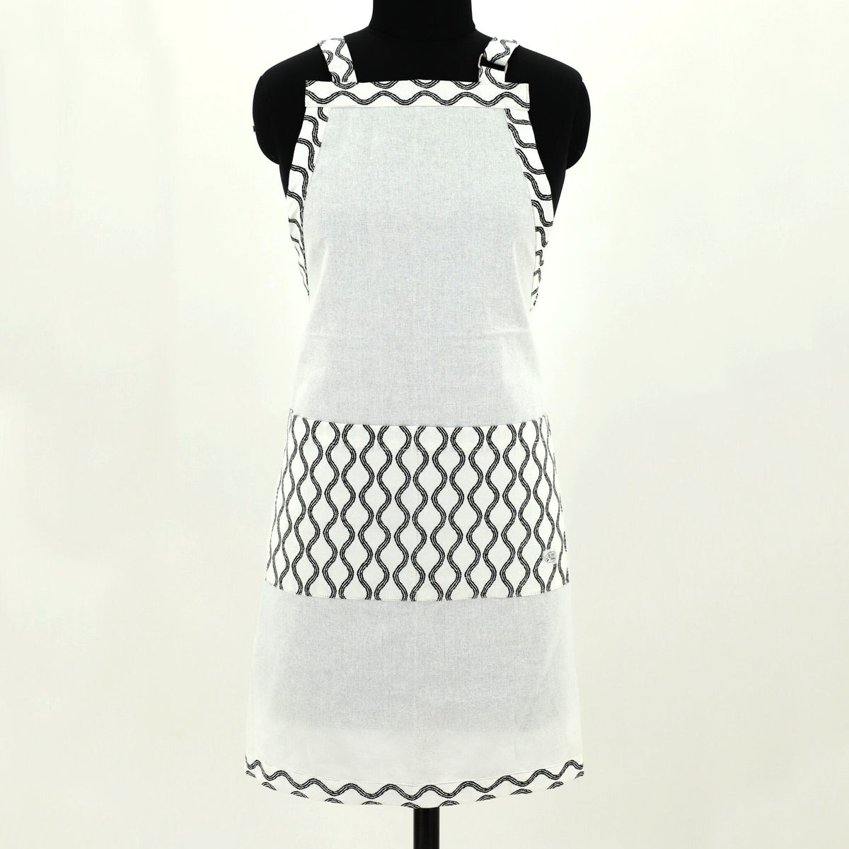 Designer B&W Flour Sack Aprons: 3 Styles