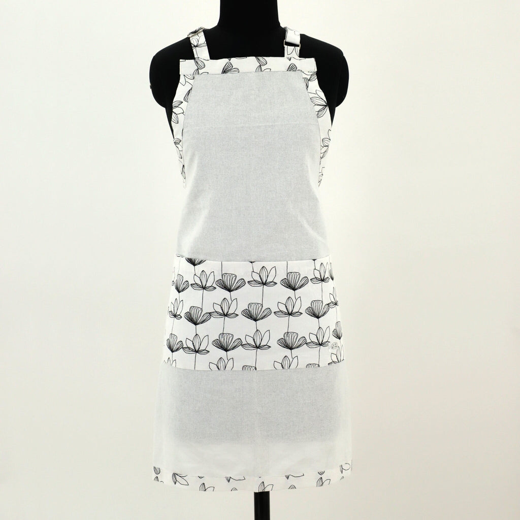Designer B&W Flour Sack Aprons: 3 Styles