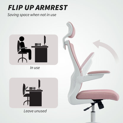 Ergonomic Office Chair, Swivel Desk Chair with Adjustable Lumbar Support, Headrest and Height, Flip-up Armrests, Beige