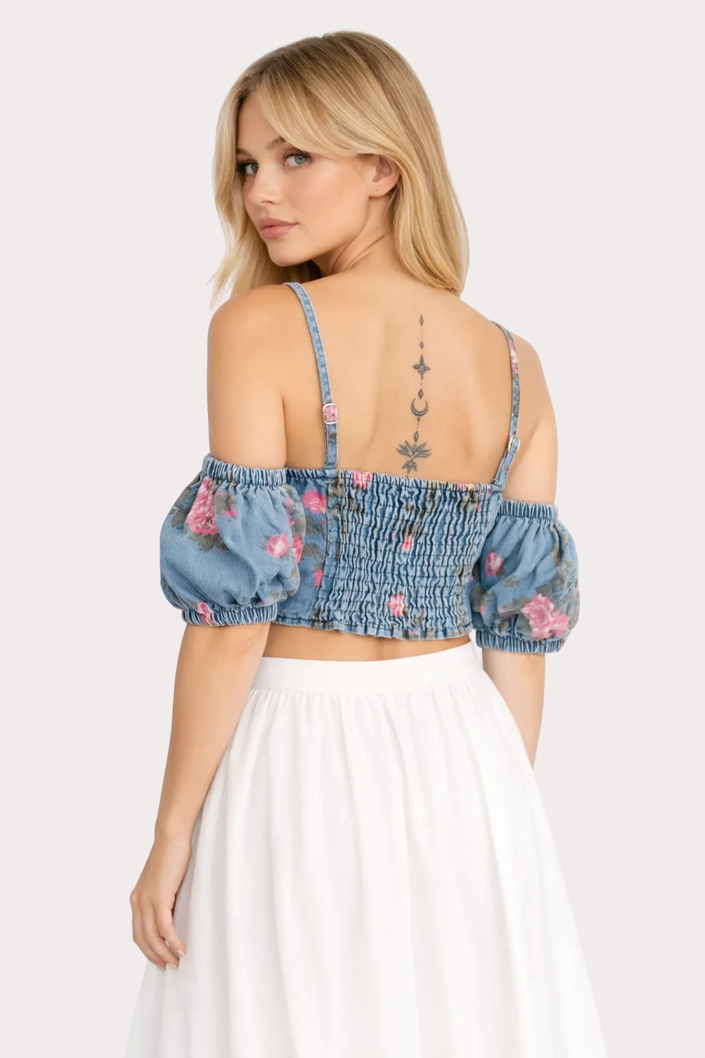 Floral Denim Top with Removable Sleeves