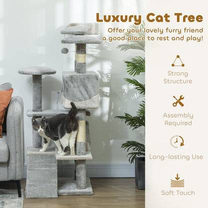 53" Cat Tree Scratching Large Kitten Play House Multi-Level Activity Center Pet Furniture