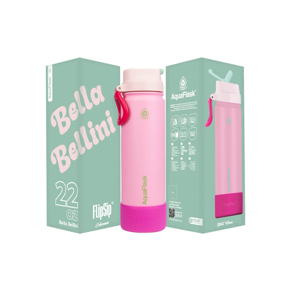 AquaFlask (22oz) Colorwave Flip Sip Insulated Water Bottle Double Wall Stainless Steel Hot & Cold