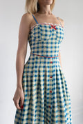 Retro Gingham Midi Dress with Red Bow