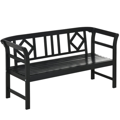 Wooden Outdoor Bench, 3 Person Patio Garden Bench with Diamond Pattern Backrest, Slatted Seat, 792 LBS Capacity, Black