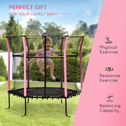63" Kids Trampoline Mini Indoor Bouncer Jumper with Enclosure Net Elastic Thick Padded Pole Gift for Child Toddler Age 3-6 Years Old Blue