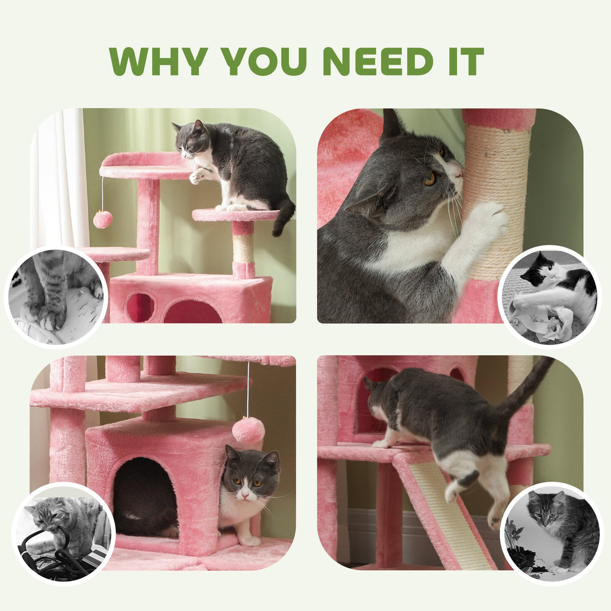 54" Cat Tree, Multi-Level Cat Tower with Scratching Posts, Cat Condos, Bed, Platforms, Ramp, Toy Ball, Beige