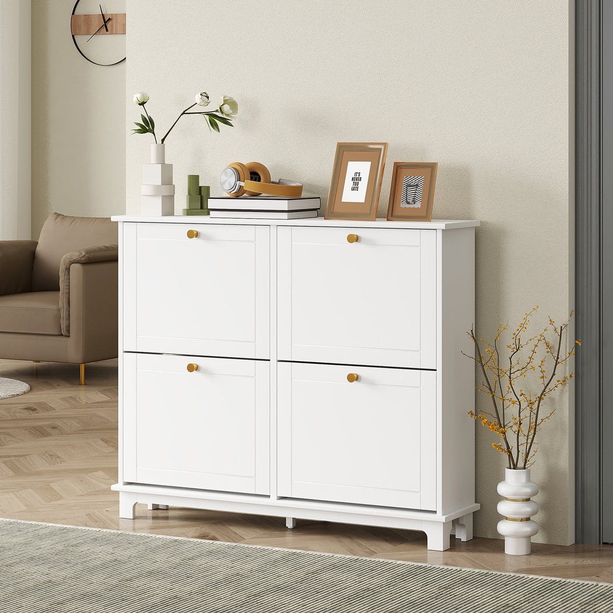 Modern Shoe Storage Cabinet, Narrow Shoe Cabinet with 4 Flip Drawers, Adjustable Shelves, 5 Legs for Entryway, Black