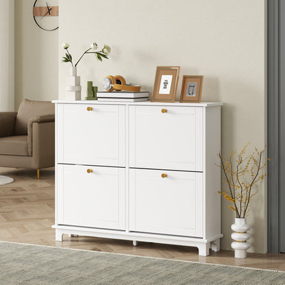Modern Shoe Storage Cabinet, Narrow Shoe Cabinet with 4 Flip Drawers, Adjustable Shelves, 5 Legs for Entryway, Black