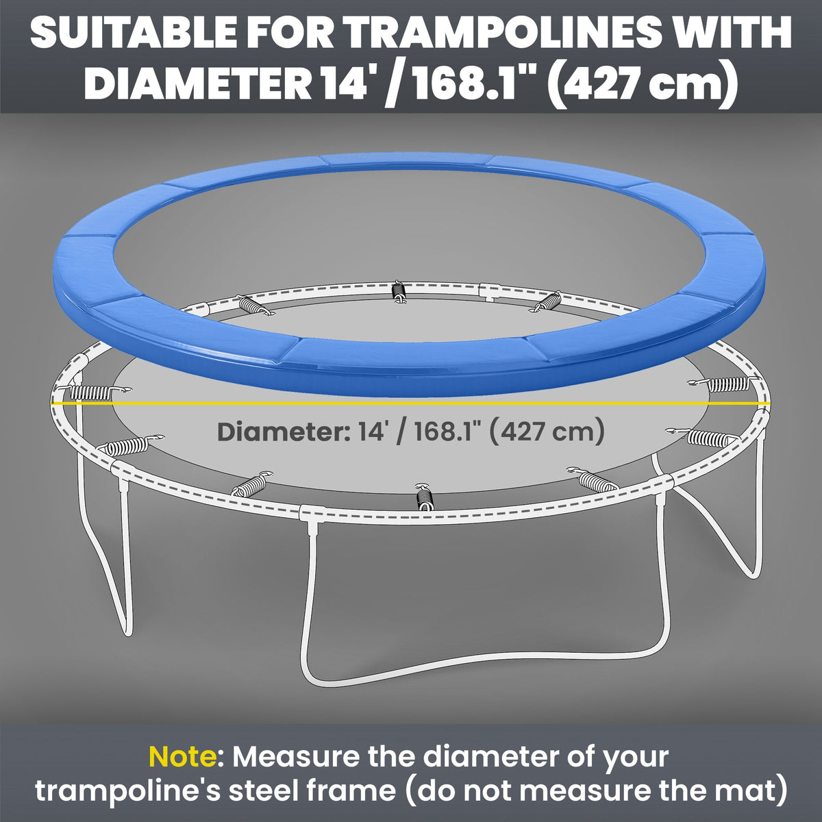 Trampoline Pad, 14FT Replacement Trampoline Safety Pad Mat Spring Cover, Water-Resistant, UV-Resistant, Tear-Resistant, No Holes for Pole, Blue