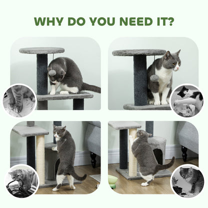 Cat Tree Cat Tower Multi-Level with Sisal Scratching Post for Kittens and Adults Grey Large 41"H