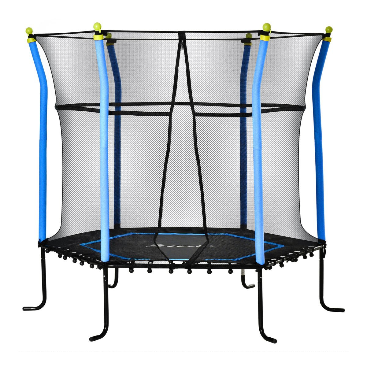 63" Kids Trampoline Mini Indoor Bouncer Jumper with Enclosure Net Elastic Thick Padded Pole Gift for Child Toddler Age 3-6 Years Old Blue