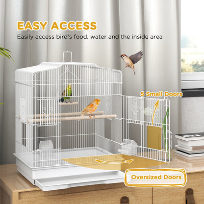 23" Bird Cage, Finches Canaries, Parrot Cage with Doors Perches, 2 Feeder Pet Supplies, White