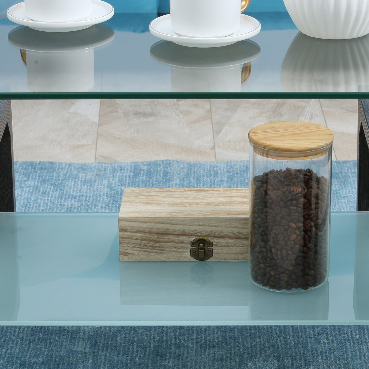 Sutton Rectangular Glass Coffee Table with Tempered Glass Top-Grey